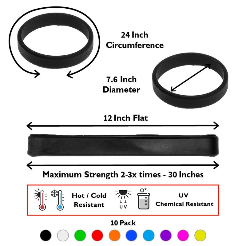 Grifiti Band Joes 12 x 1 inch, 24" circumference, 7.64" diameter, 2 Pk Assorted Pack Silicone Rubber Bands Heat Cold UV Chemical Resistant Book, Board Game Boxes, Puzzles, Art, Cooking, Wrapping, Beach Chairs, Towel Holder Large Bands - Image 2